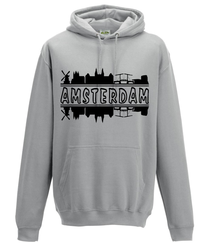 Hoodie Amsterdam-skyline Heather_Grijs-Zwart