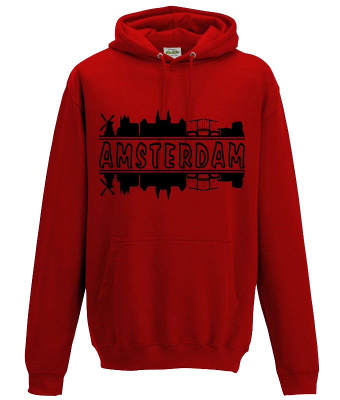 Hoodie Amsterdam-skyline Rood-Zwart