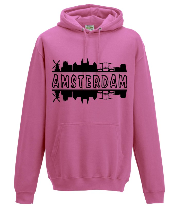 Hoodie Amsterdam-skyline Roze-Zwart