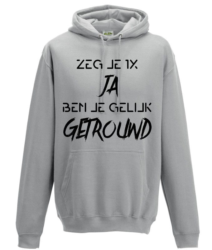 Hoodie Zeg je 1x ja Heather_Grijs-Zwart